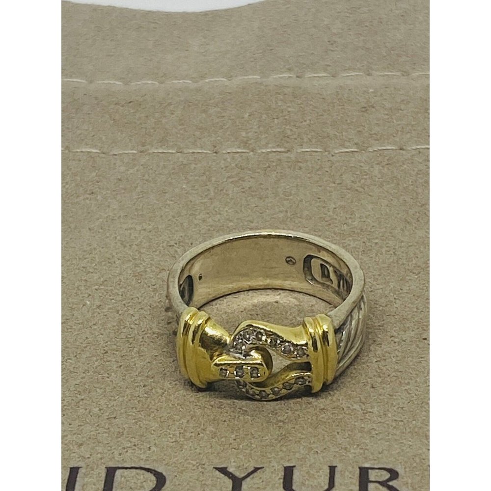 David Yurman 18K Yellow Gold & Sterling Silver .30CT Round Diamond Buckle Ring 6